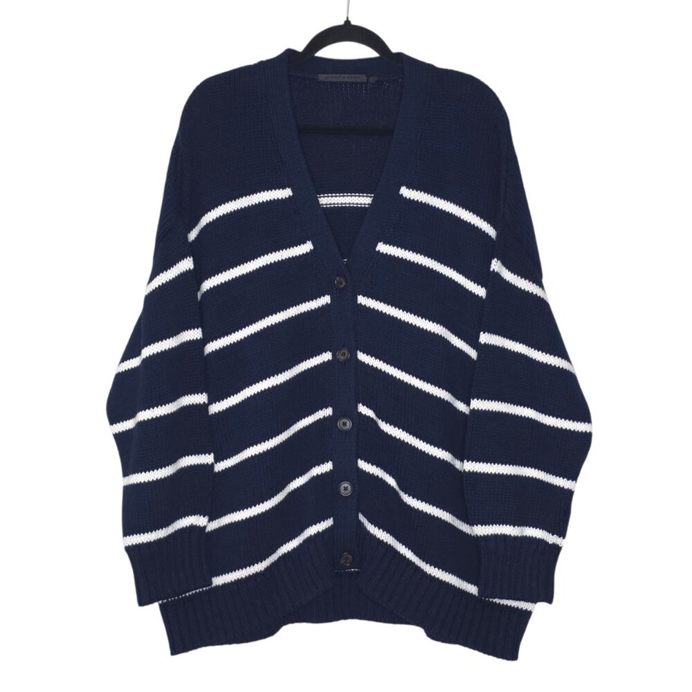 Jenni Kayne Chloe Cardigan Navy Ivory Striped Cotton Button Front‎ Size M - Picture 3 of 11